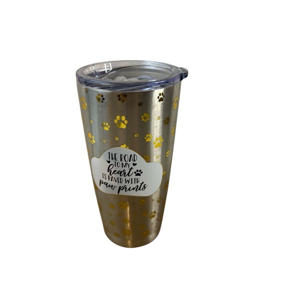 Pur 22 oz travel cup Dog lover "The Road to my‎ heart is paved with paws" new